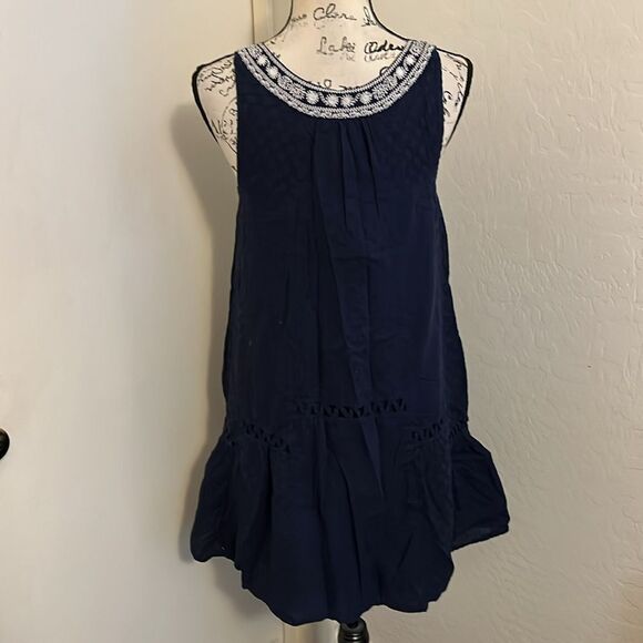 Anthropologie Maeve Tisa Blue Boho Embroidered Pullover Swing Dress Cottagecore - Picture 8 of 14